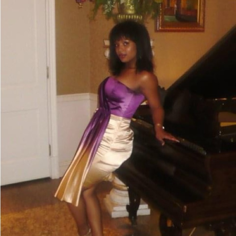 Nicole Miller - Elegant Purple and Tan Dress